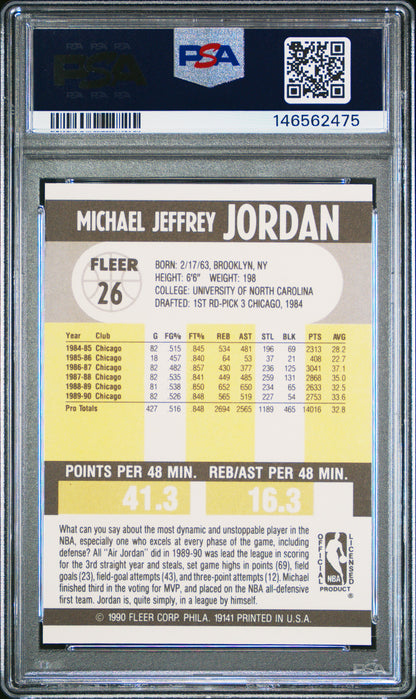 1990 Fleer #26 Michael Jordan PSA 8 Bulls Card - Back