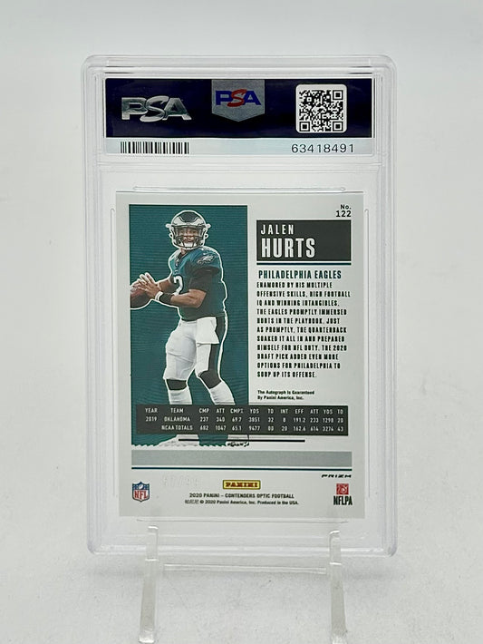 2020 Panini Contenders Optic Rookie Ticket Autograph Teal /99 Jalen Hurts #122 PSA 9 / Auto 10