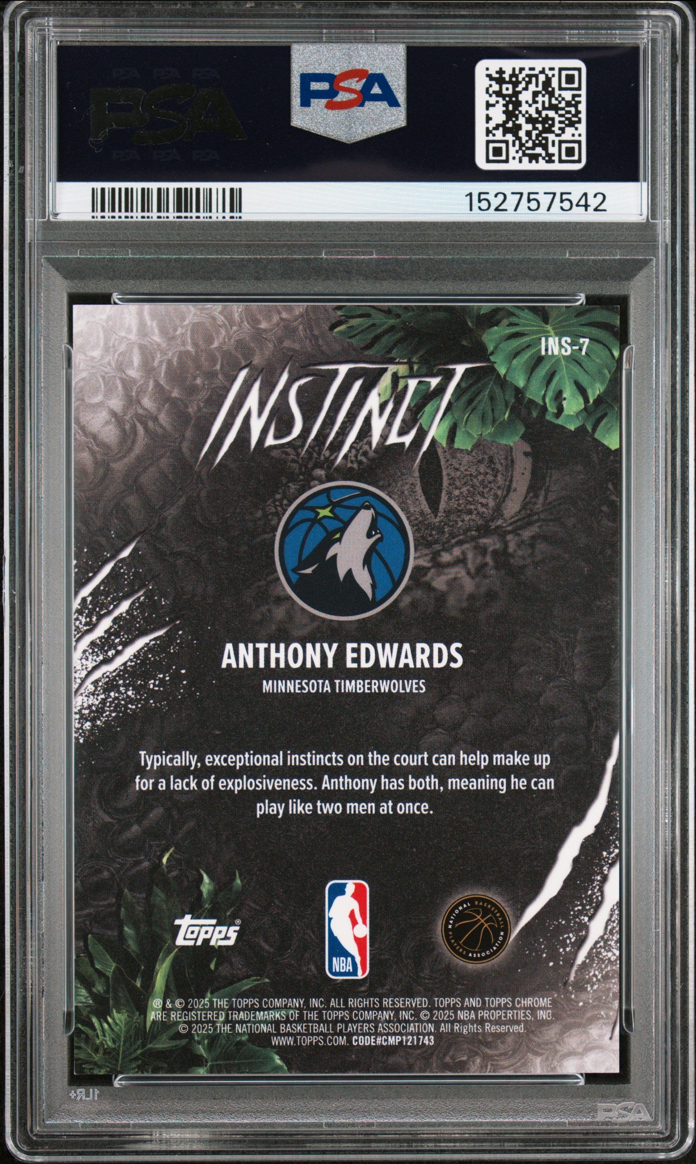2025 Topps Chrome Instinct Gold Geometric /50 Anthony Edwards PSA 9 - Back