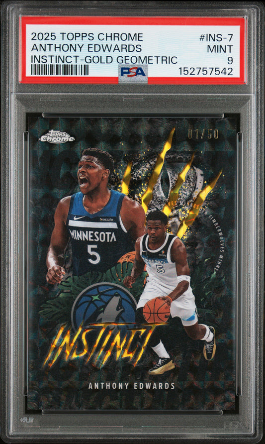 2025 Topps Chrome Instinct Gold Geometric /50 Anthony Edwards PSA 9 - Front