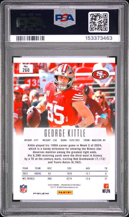 2024 Panini Prizm Deca Black Fold /5 George Kittle PSA 9 - Back