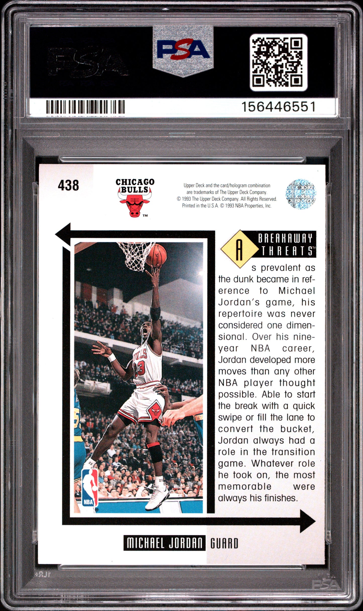 1993 Upper Deck #438 Michael Jordan PSA 9 Bulls Card - Back