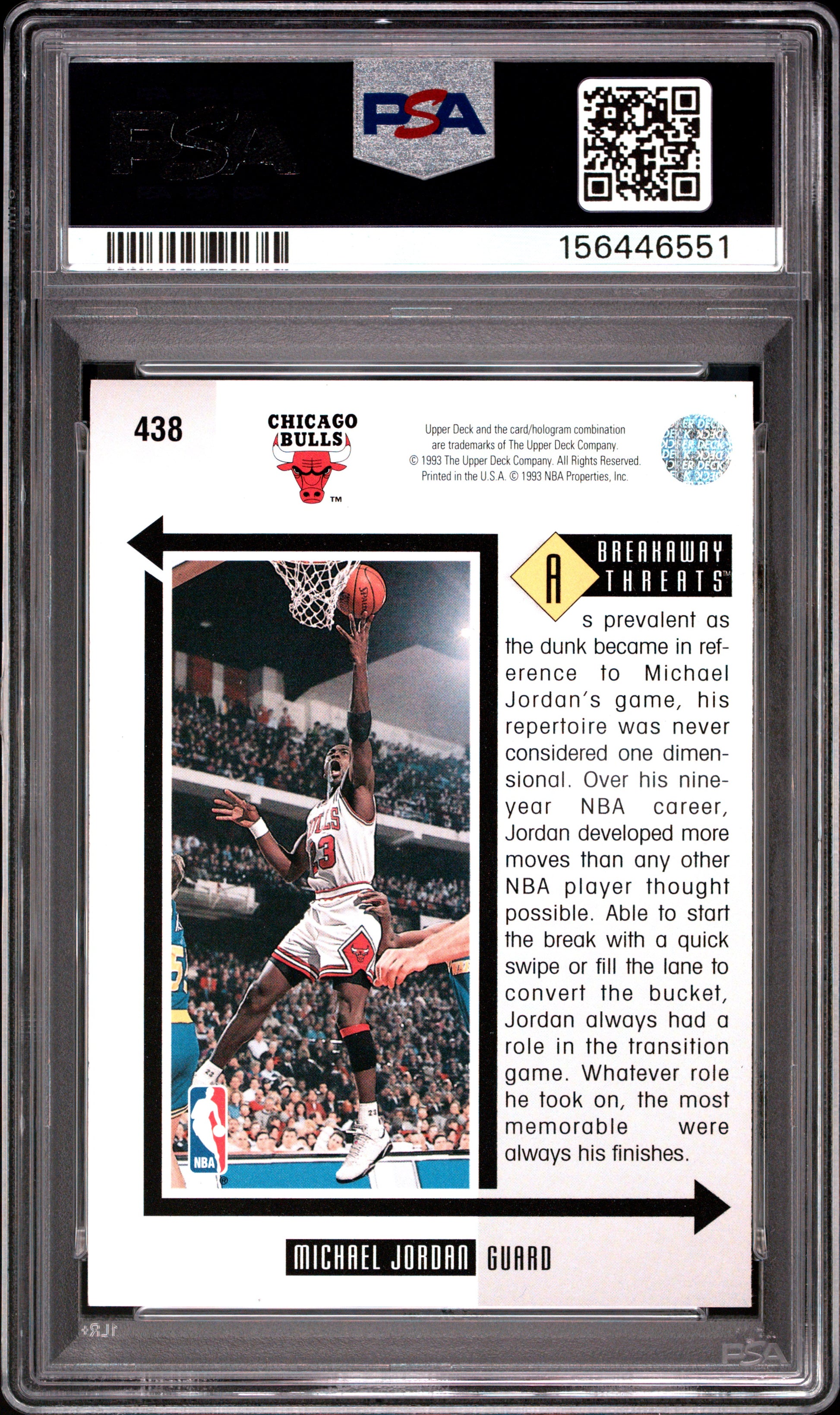 1993 Upper Deck #438 Michael Jordan PSA 9 Bulls Card - Back