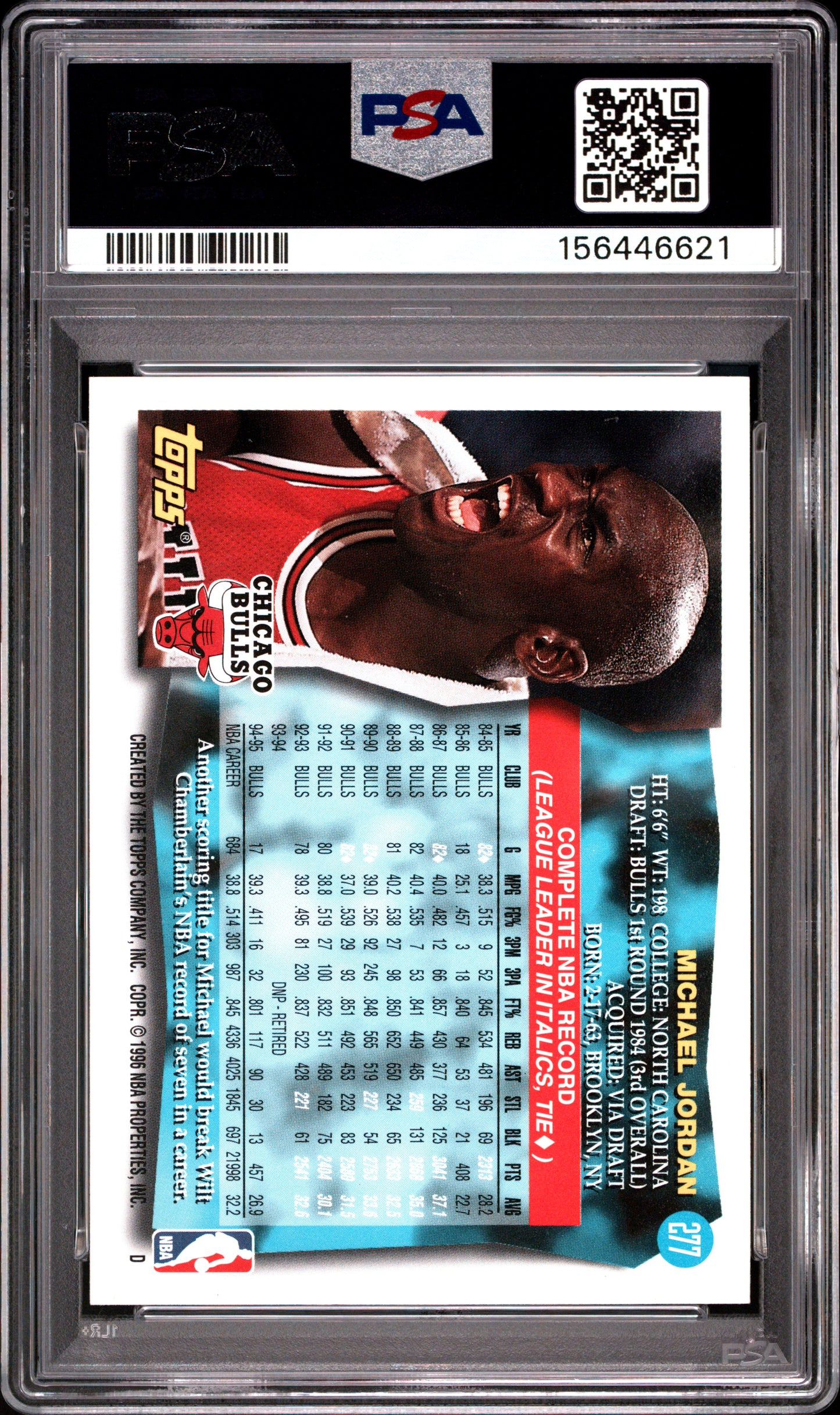 1995 Topps #277 Michael Jordan PSA 9 Bulls Card - Back