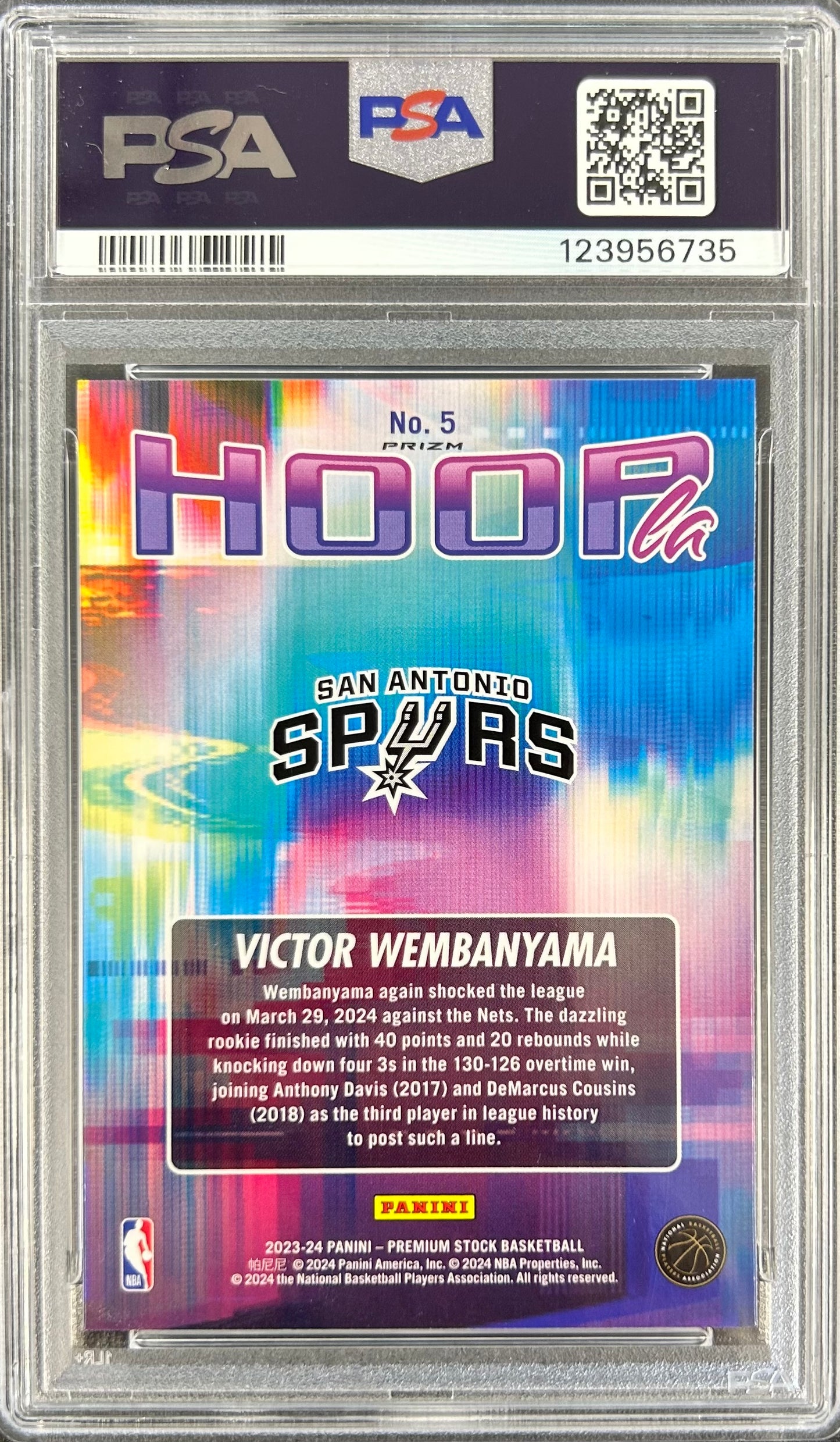 2023 Panini Hoops Premium Stock Hoopla Silver Prizm #5 Victor Wembanyama PSA 10