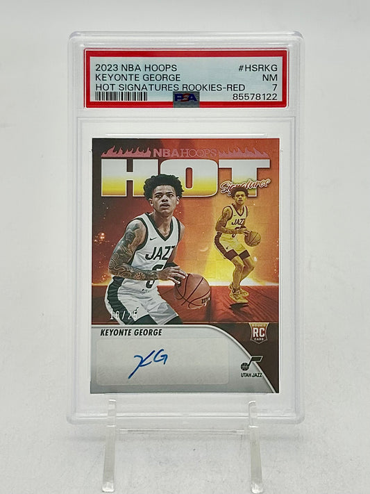 2023-24 Panini Hoops Hot Signatures Rookies Red / 25 Keyonte George #HSR-KG PSA 7