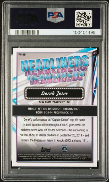 2023 Topps Finest Headliners Gold Mini-Diamond /50 #FH15 Derek Jeter PSA 10 - Back