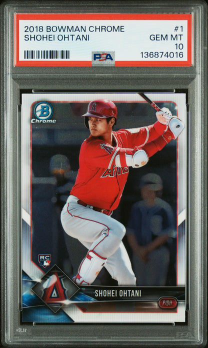 Front of 2018 Bowman Chrome Shohei Ohtani #1 PSA 10