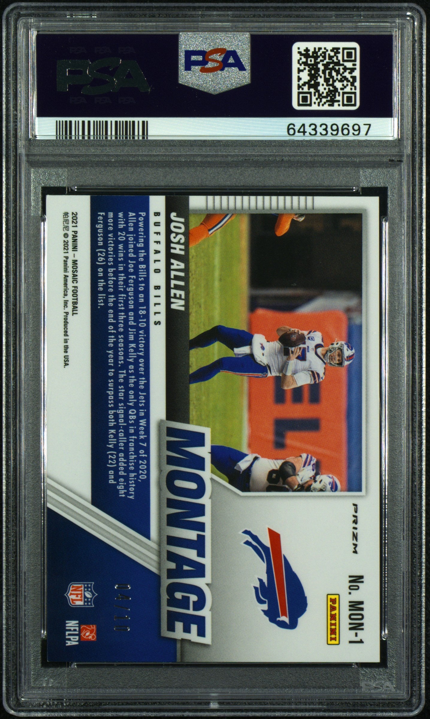 2021 Panini Mosaic Montage Gold /10 #MON-1 Josh Allen PSA 9