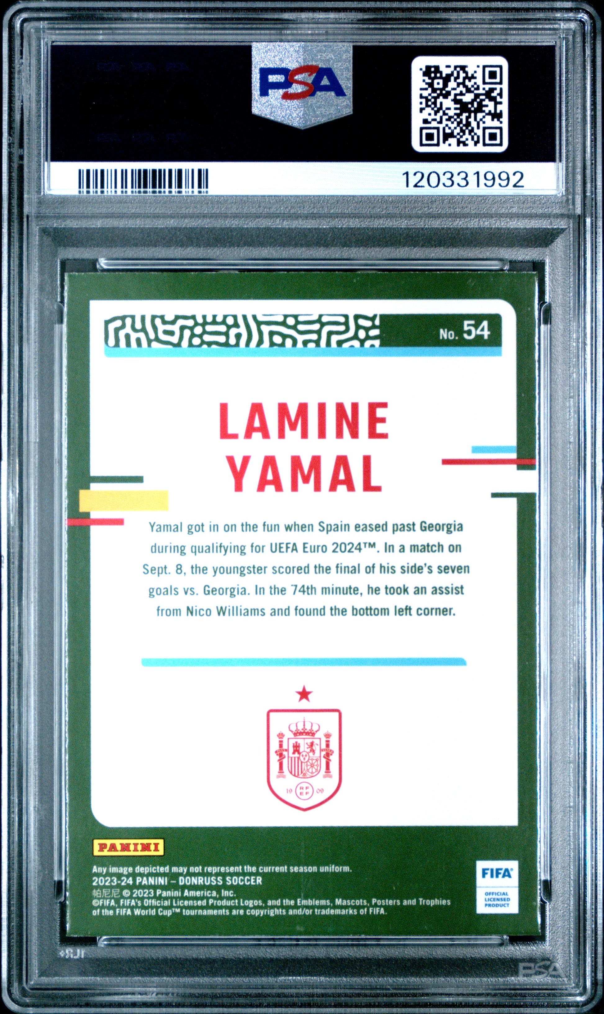 2023-24 Panini Donruss Optic FIFA Soccer #54 Lamine Yamal PSA 10 - Back