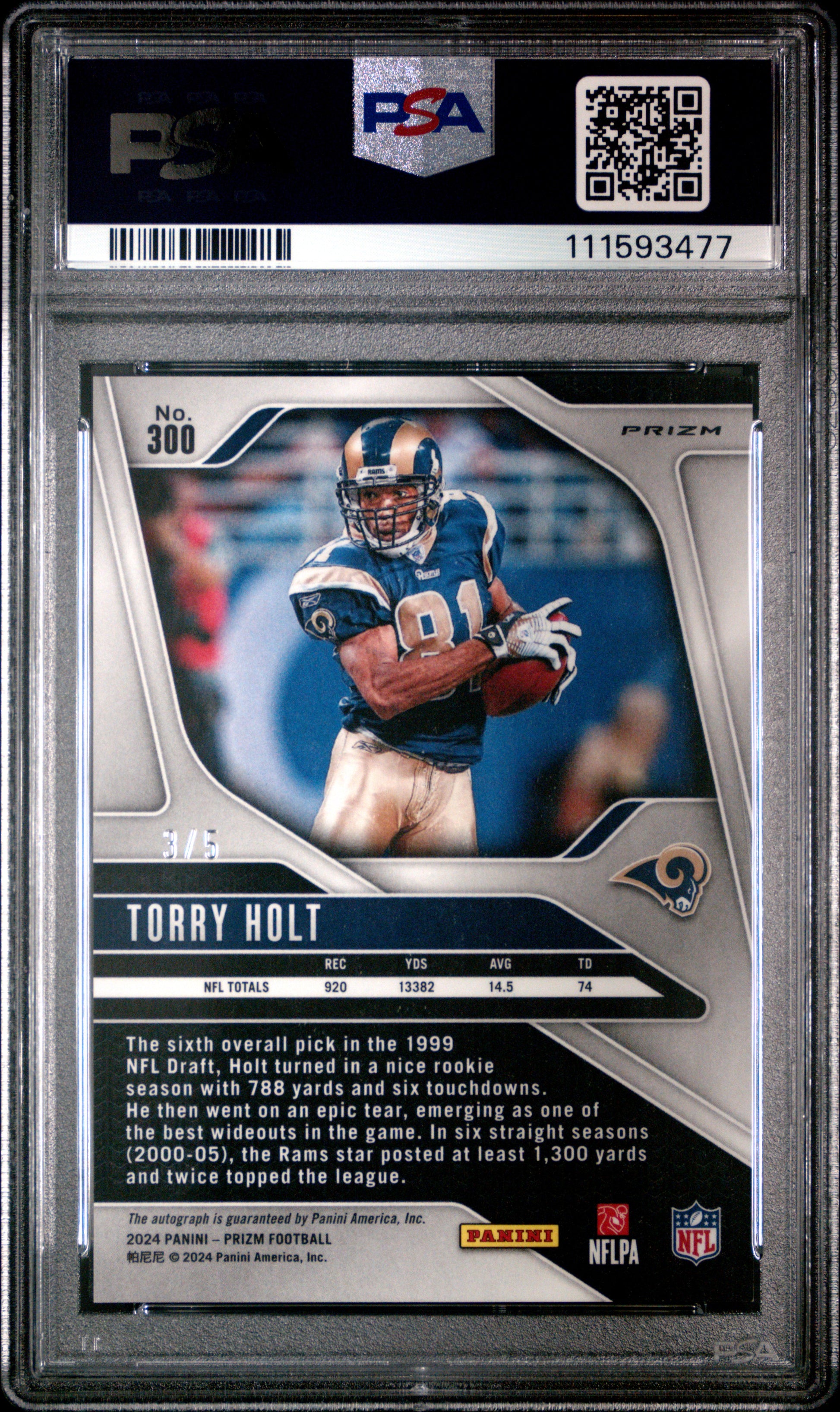2024 Panini Prizm Autograph Green Shimmer /5 #300 Torry Holt PSA 9