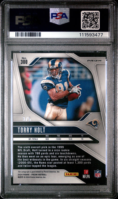 2024 Panini Prizm Autograph Green Shimmer /5 #300 Torry Holt PSA 9