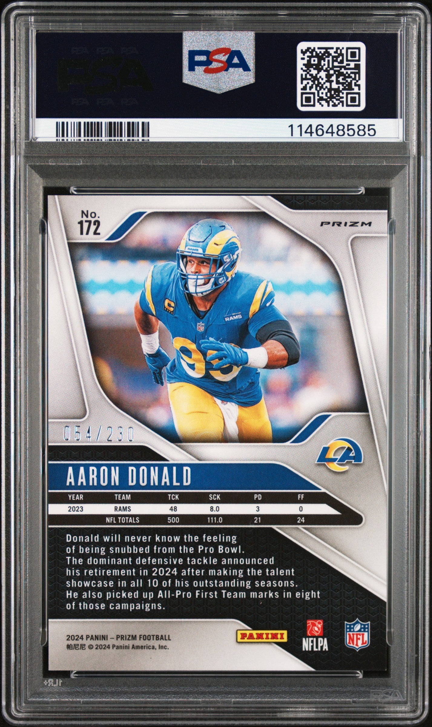 2024 Panini Prizm Blue Wave /230 #172 Aaron Donald PSA 9
