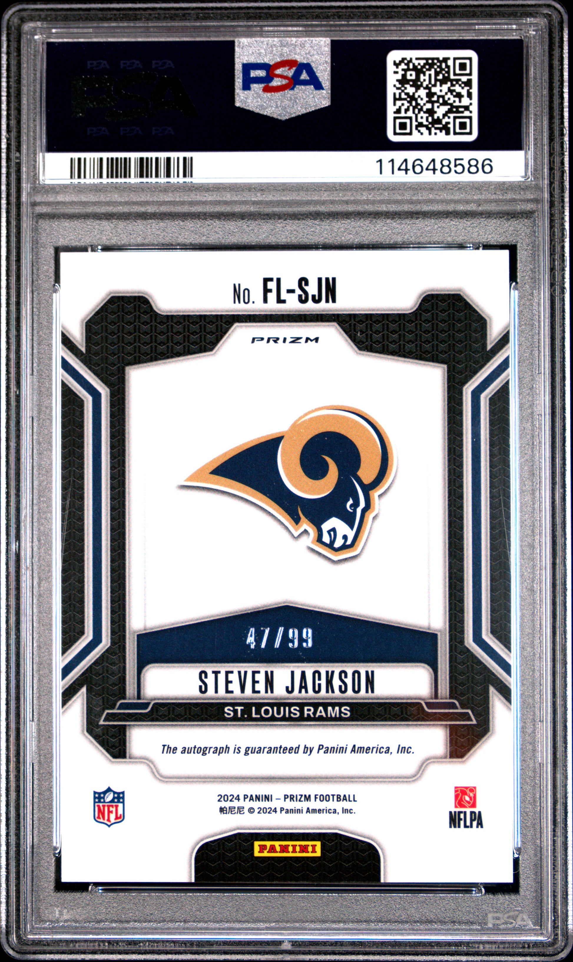 2024 Panini Prizm Franchise Legends Signature Blue Ice /99 #FL-SJN Steven Jackson PSA 10