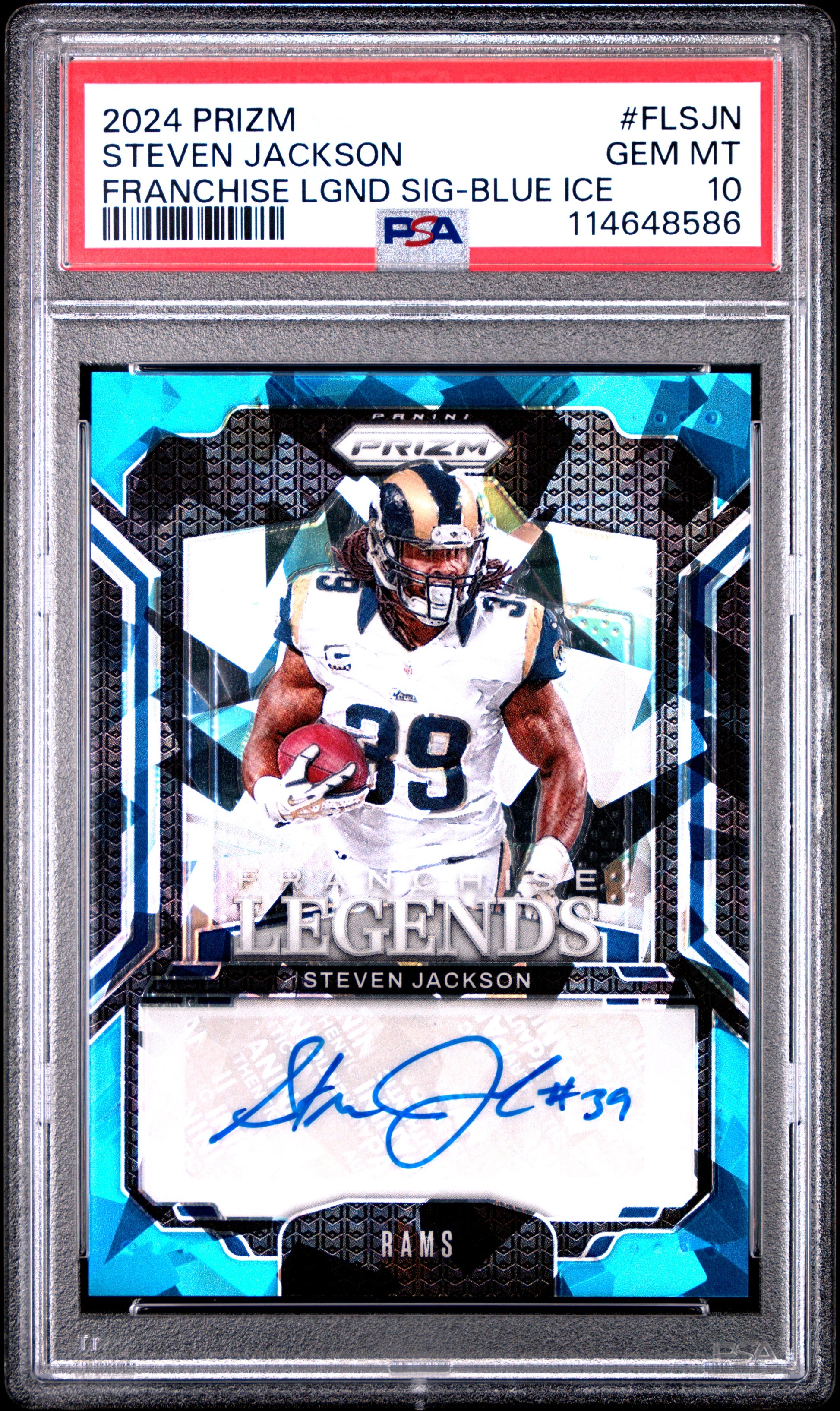 2024 Panini Prizm Franchise Legends Signature Blue Ice /99 #FL-SJN Steven Jackson PSA 10