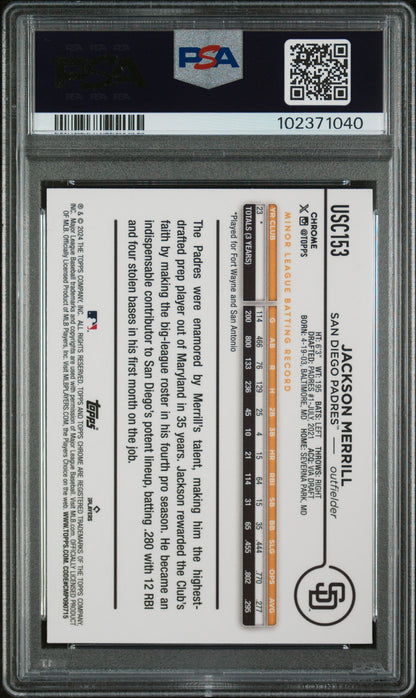 2024 Topps Chrome Update Aqua/Blue Lava Lamp /175 #USC153 Jackson Merrill PSA 9