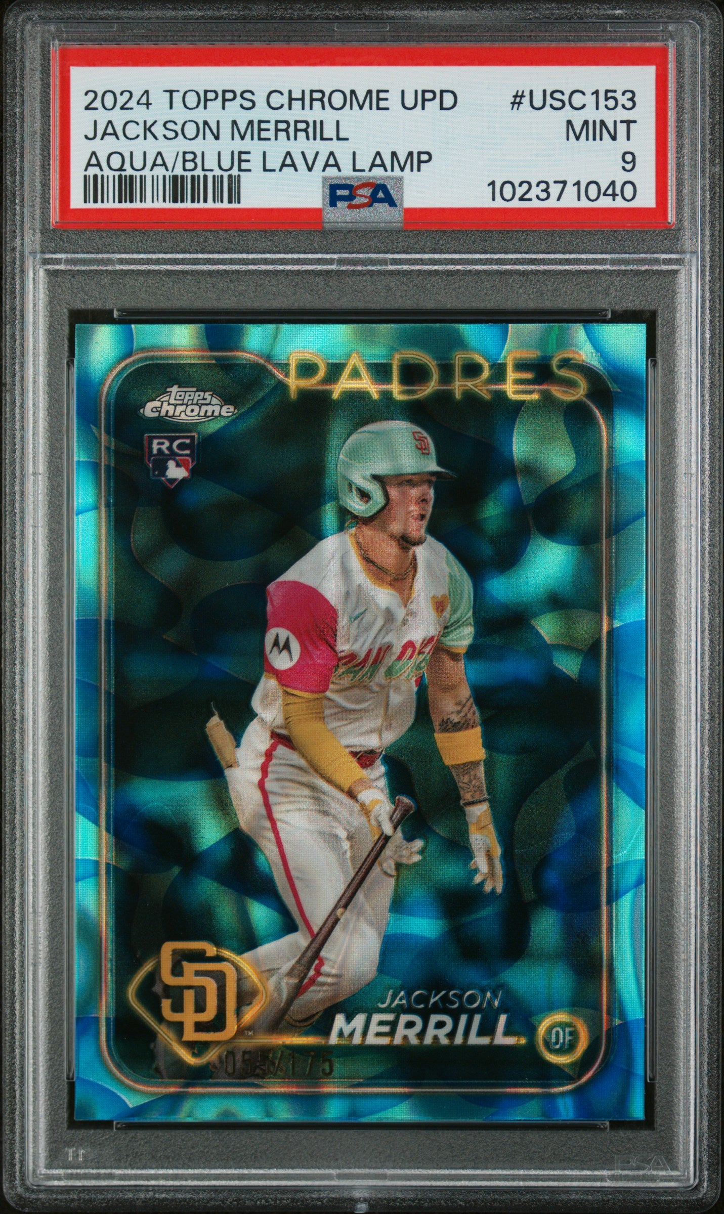 2024 Topps Chrome Update Aqua/Blue Lava Lamp /175 #USC153 Jackson Merrill PSA 9