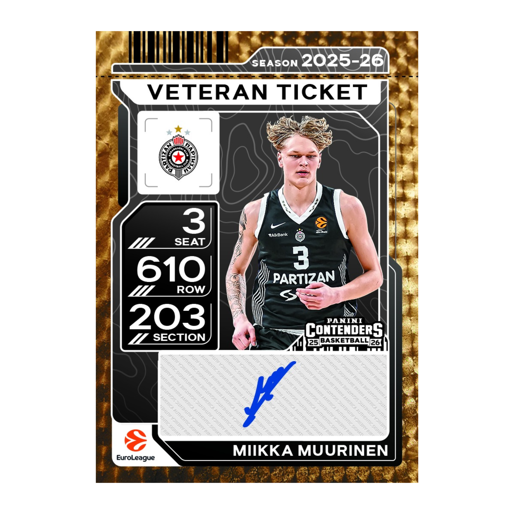 2025-26 Panini Euroleague Contenders Basketball Veteran Ticket Miikka Muurinen