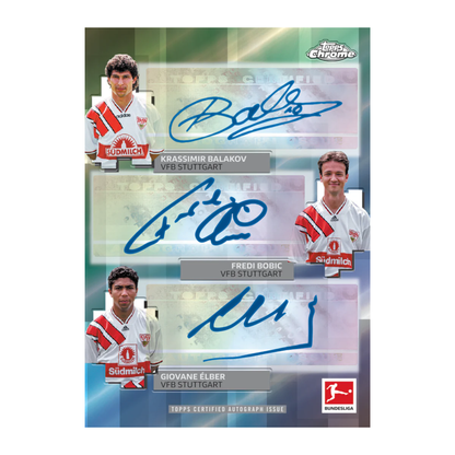 2025-26 Topps Chrome Bundesliga Soccer Triple Autograph Krassimir Balakov, Fredi Bobic, and Giovane Elber