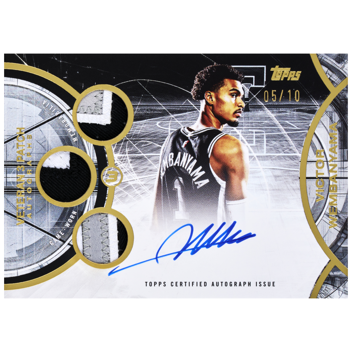 2025-26 Topps Three Basketball Veteran 3 Patch Auto Victor Wembanyama