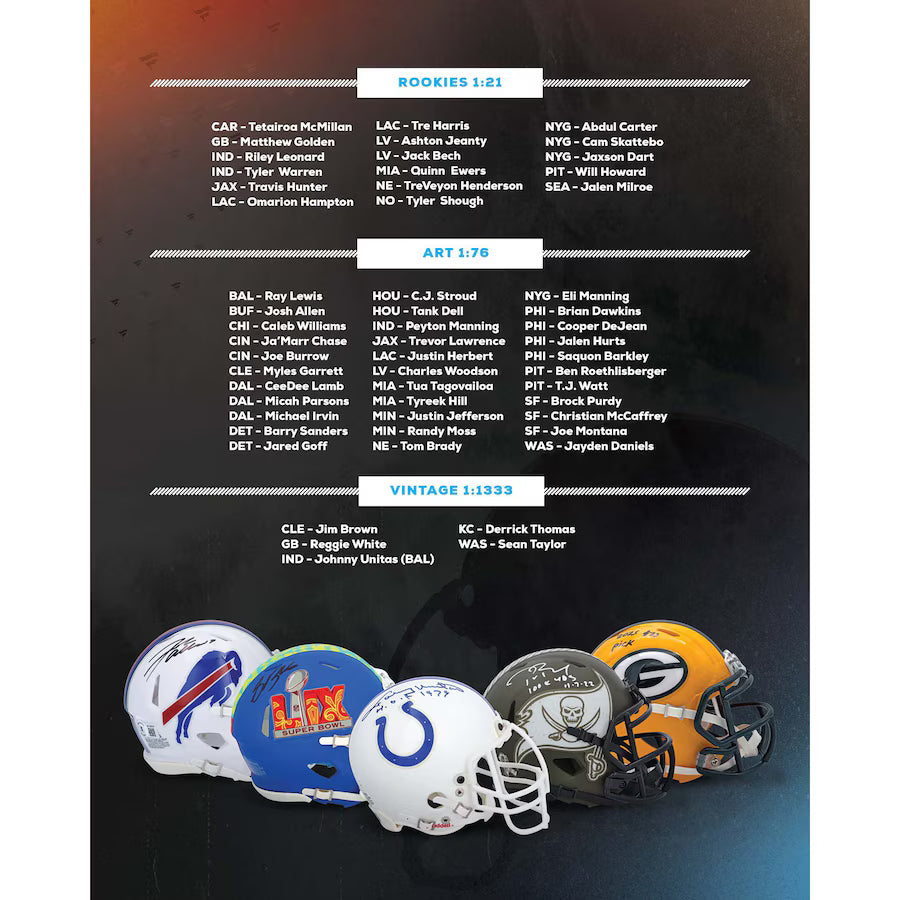 2025 Under Wraps NFL Single Mini Helmet Mystery Box Check List