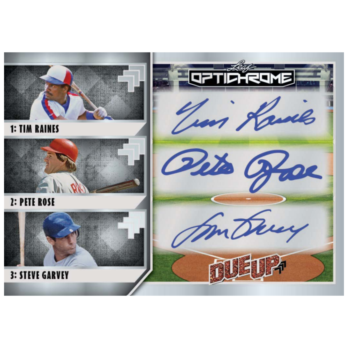 2025 Leaf Optichrome Baseball Due Up Triple Auto Tim Raines, Pete  Rose, Steve Garvey