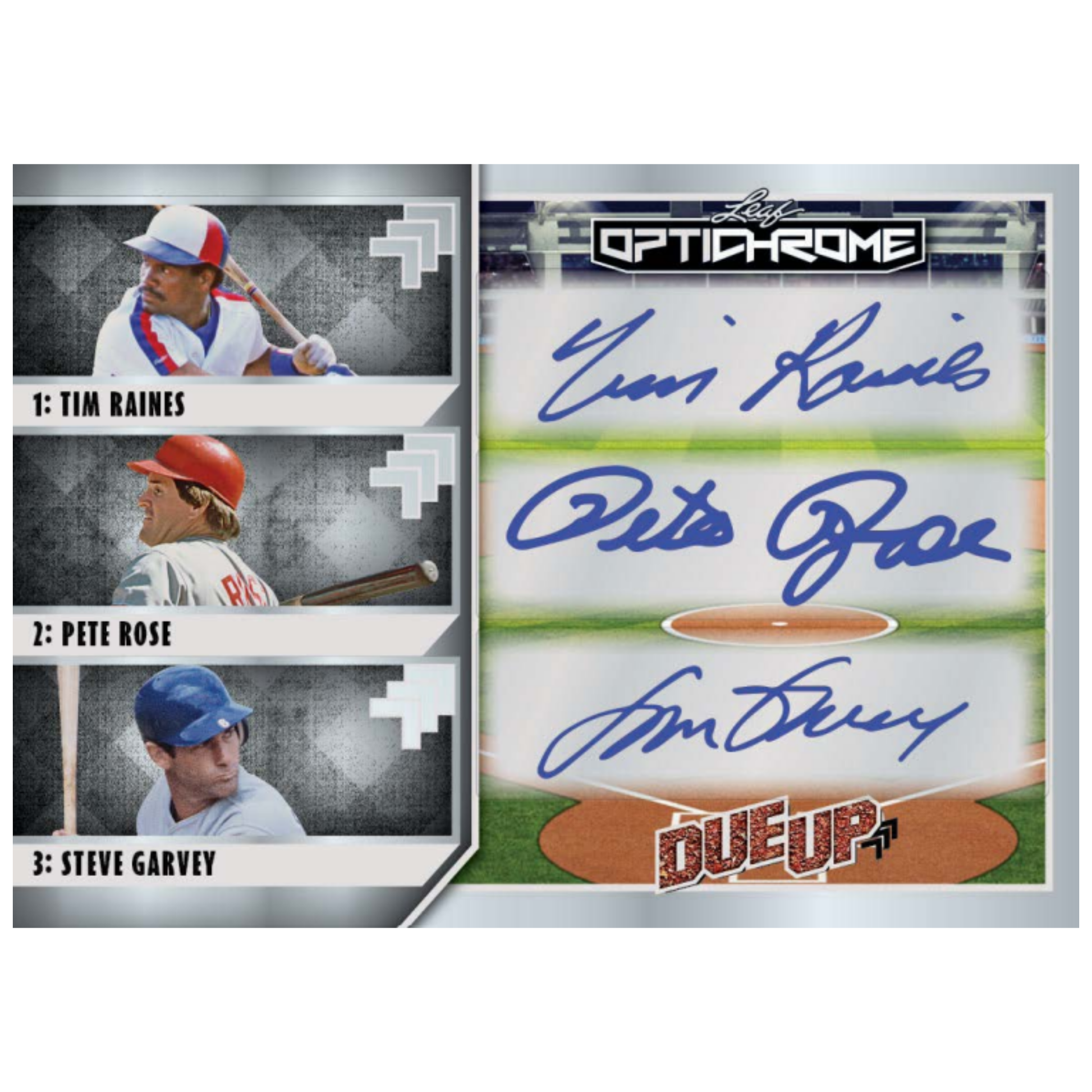 2025 Leaf Optichrome Baseball Due Up Triple Auto Tim Raines, Pete  Rose, Steve Garvey