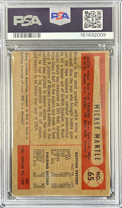 1954 Bowman #65 Mickey Mantle PSA 3