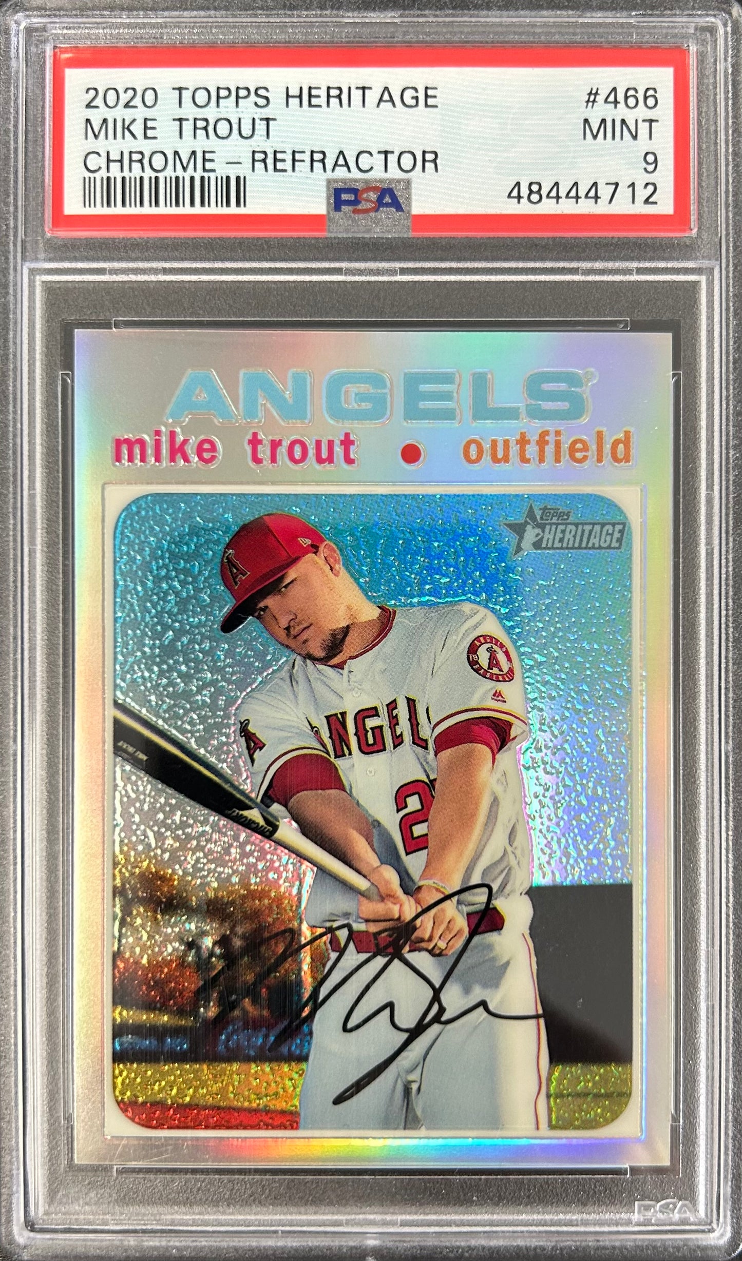 2020 Topps Heritage Chrome Refractor /571 #466 Mike Trout PSA 9