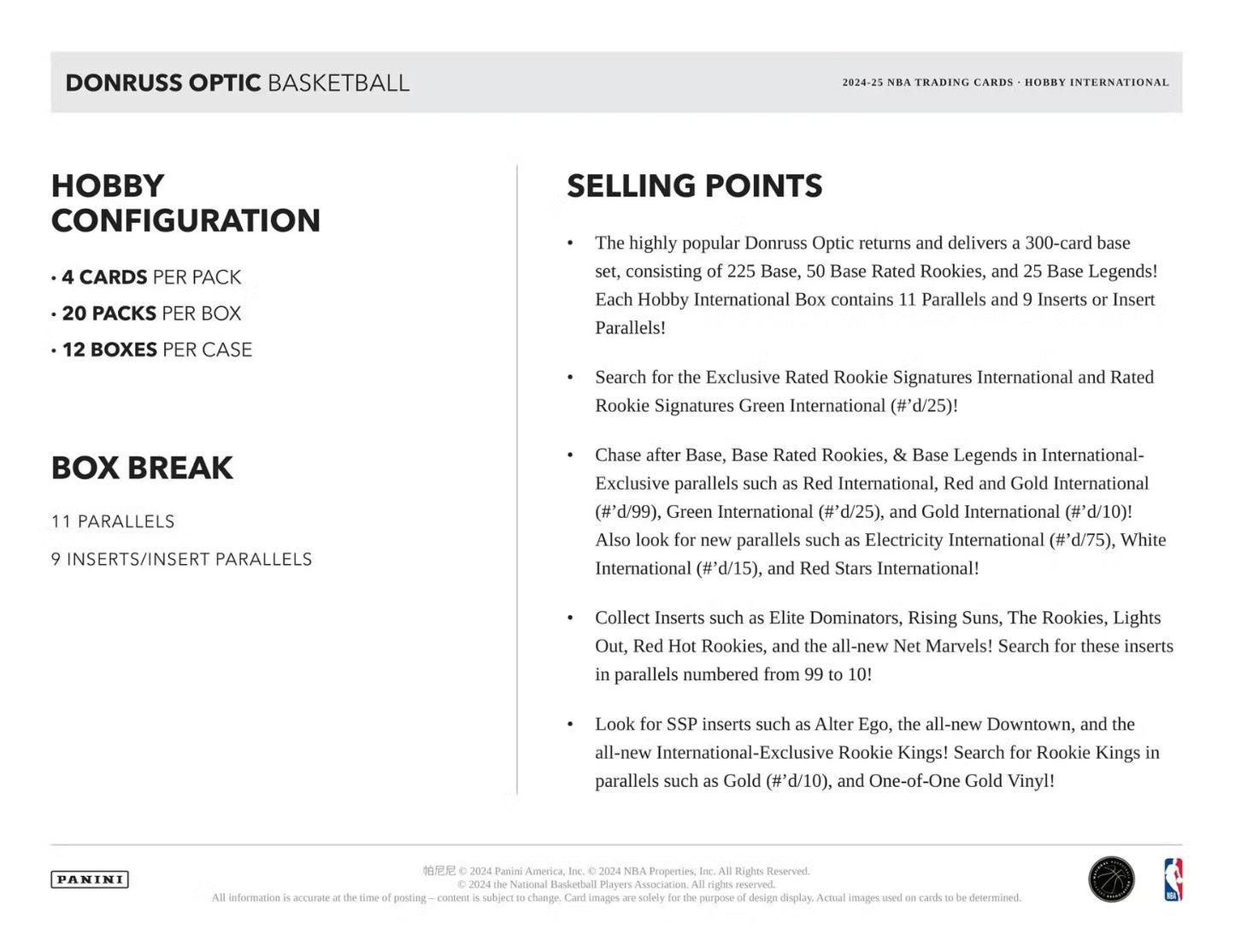 2024-25 Panini Donruss Optic Basketball International Hobby Box