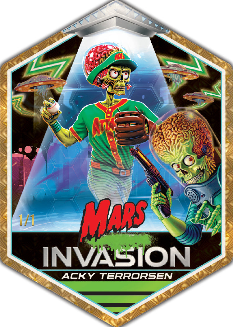 2026 Topps Mars Attacks Xmas Acky Terrorsen Mars Incasion Chrome Card
