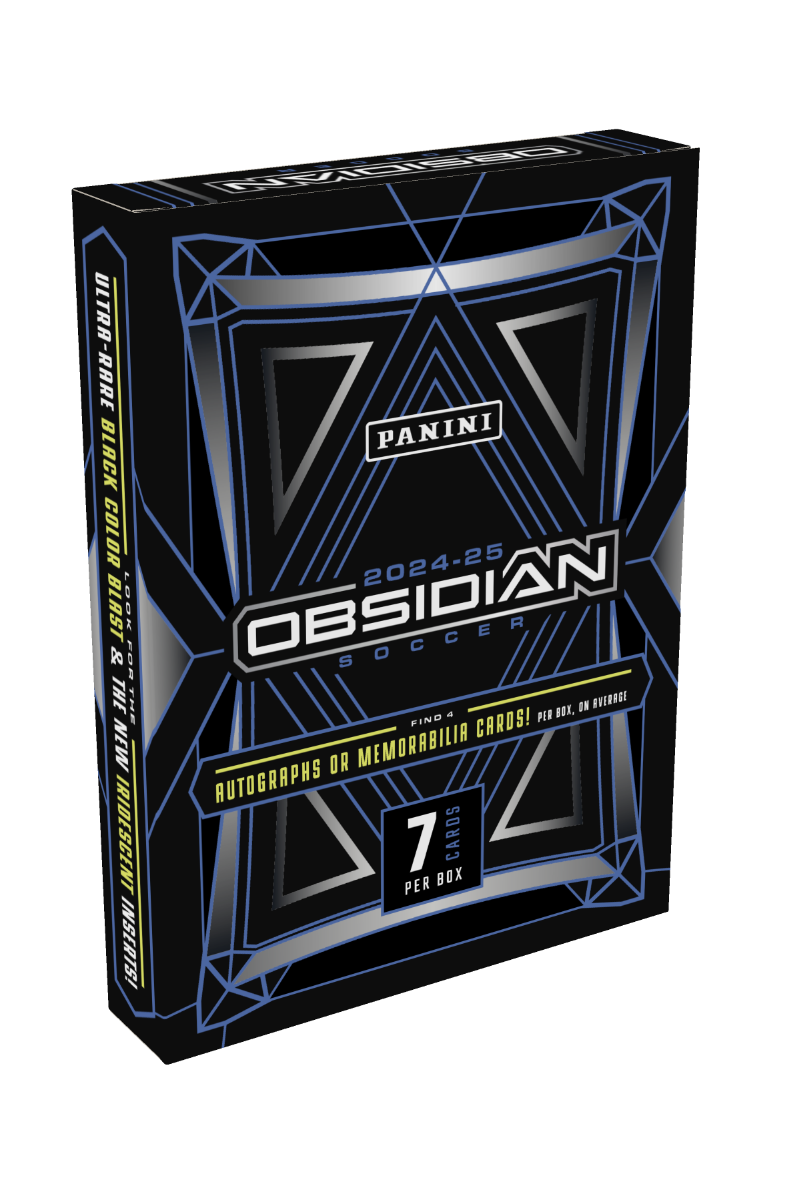 2024-25 Panini Obsidian Soccer trading card box packaging on a white background