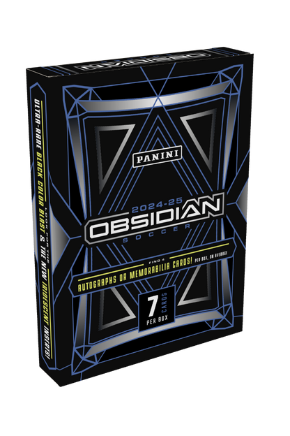 2024-25 Panini Obsidian Soccer trading card box packaging on a white background