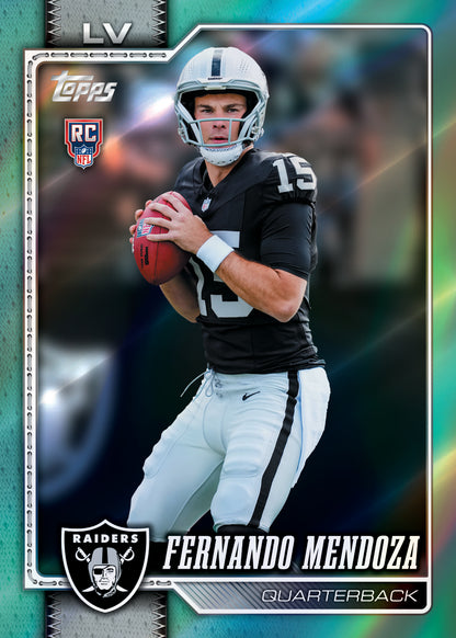 2026 Topps Flagship Football Fernando Mendoza Aqua Rainbow Foil Card