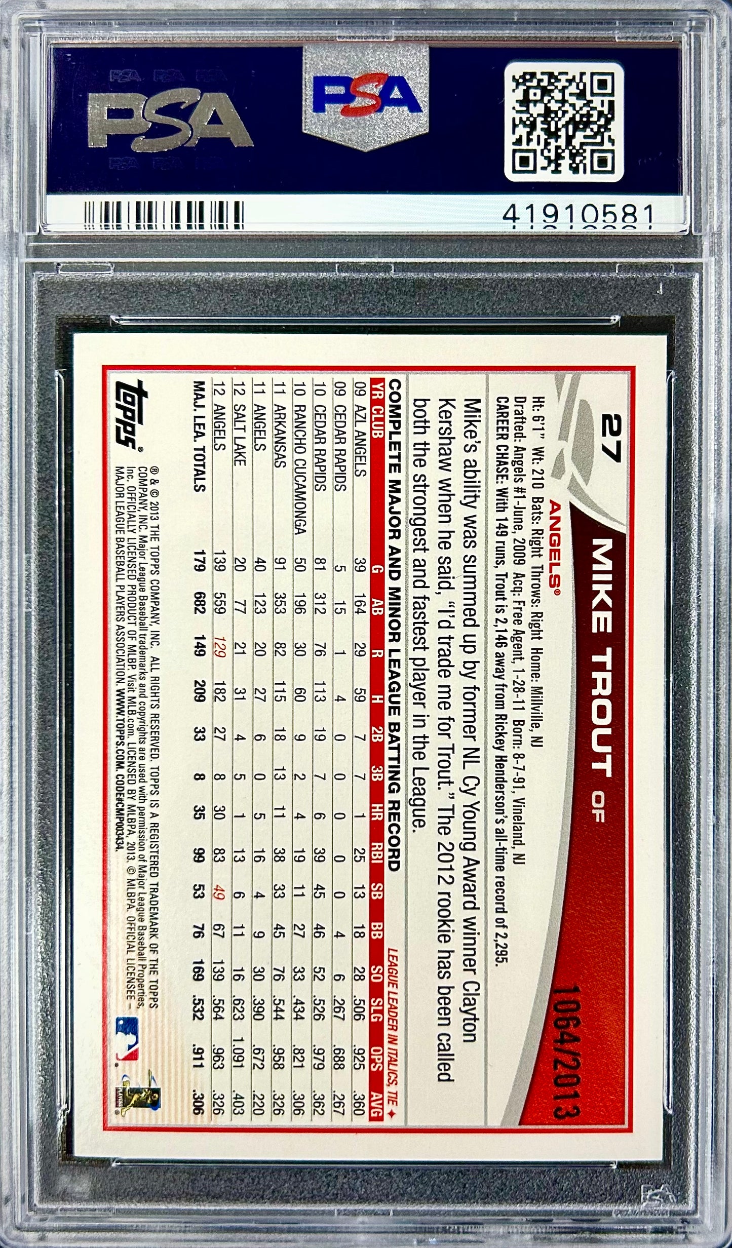 2013 Topps Opening Day Blue #27 Mike Trout PSA 10