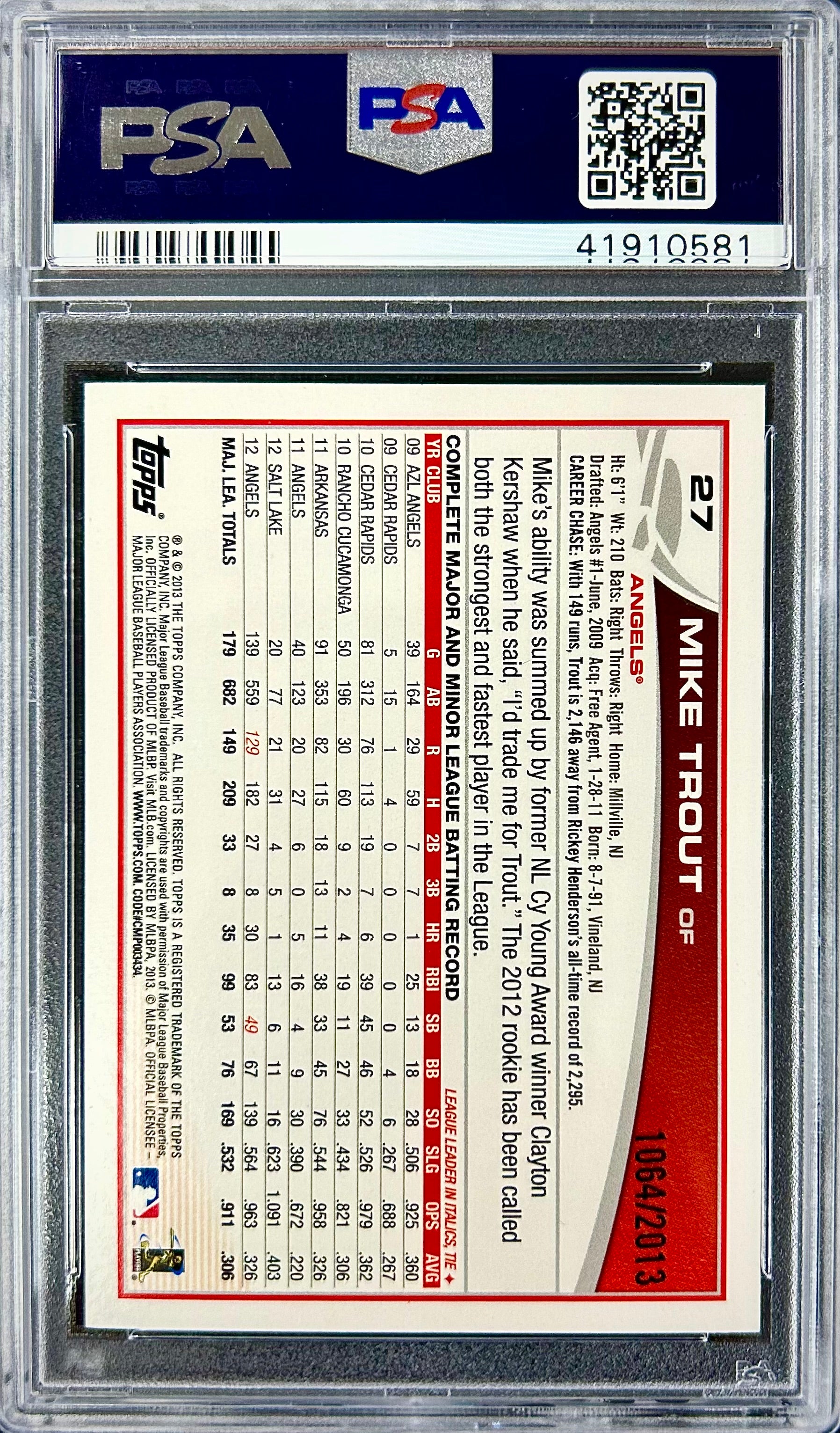 2013 Topps Opening Day Blue #27 Mike Trout PSA 10