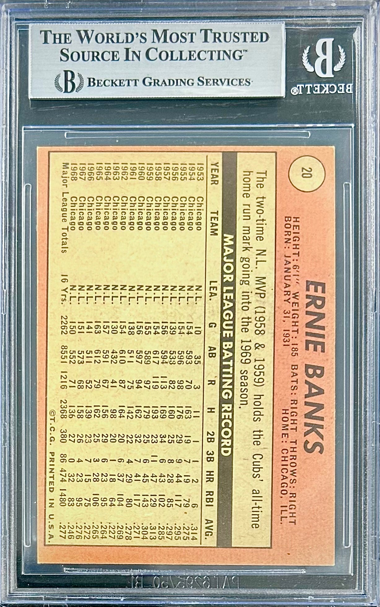 1969 Topps #20 Ernie Banks BGS 6.5
