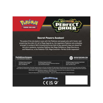 Back of Pokémon Mega Evolution Perfect Order Booster Box