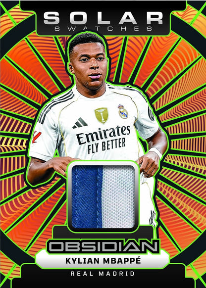 2025-26 Panini Obsidian Soccer Kylian Mbappe Solar Swatches Electric Etch Green Card