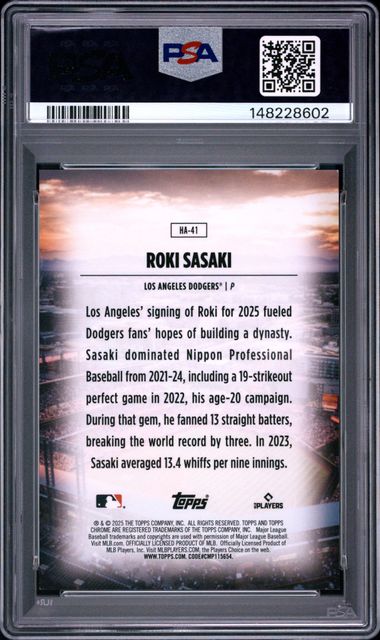 2025 Topps Chrome Update Home Field Advantage #41 Roki Sasaki PSA 10 - Back