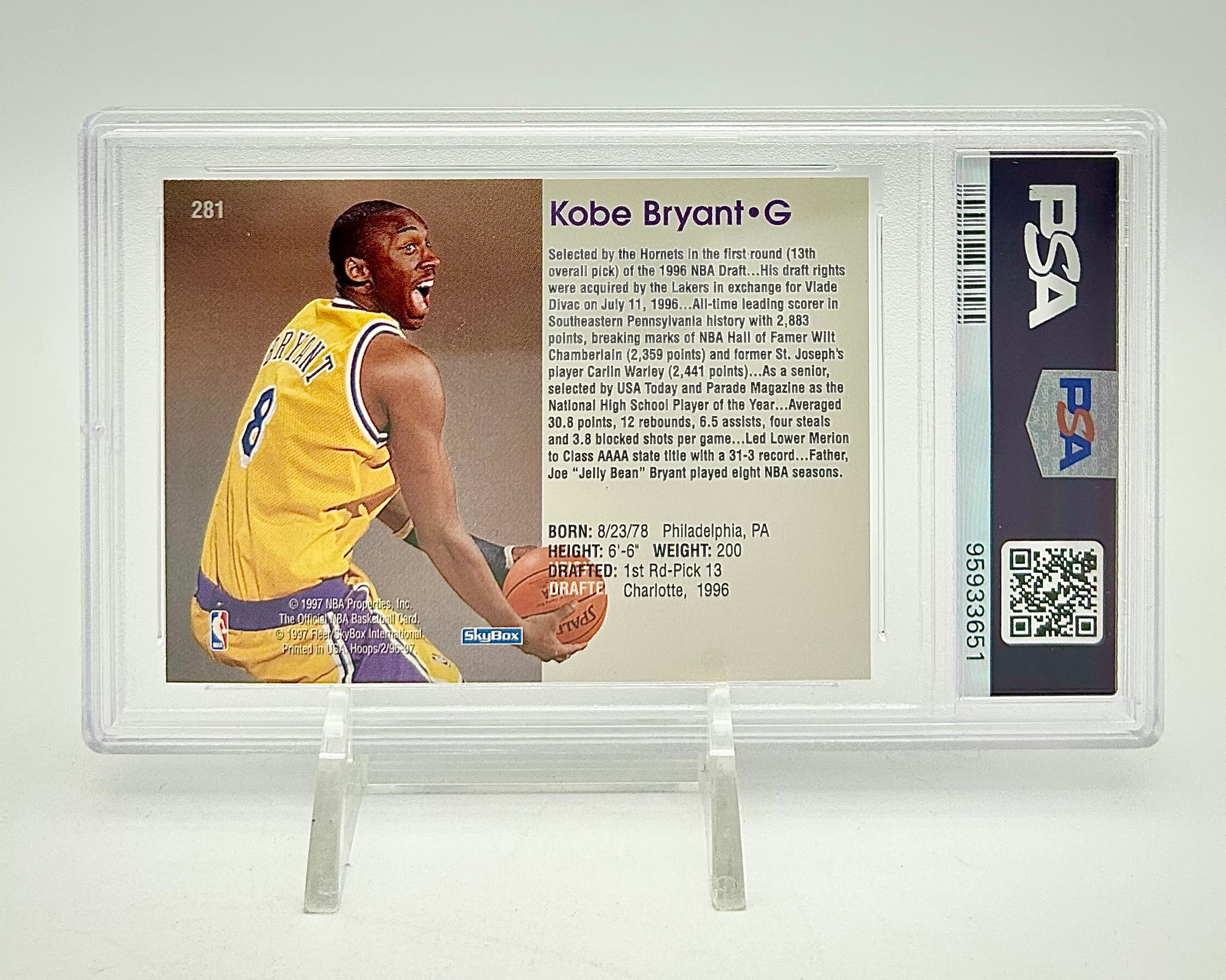 1996 Hoops Kobe Bryant #281 Rookie Card PSA 9 | Lakers NBA Legend