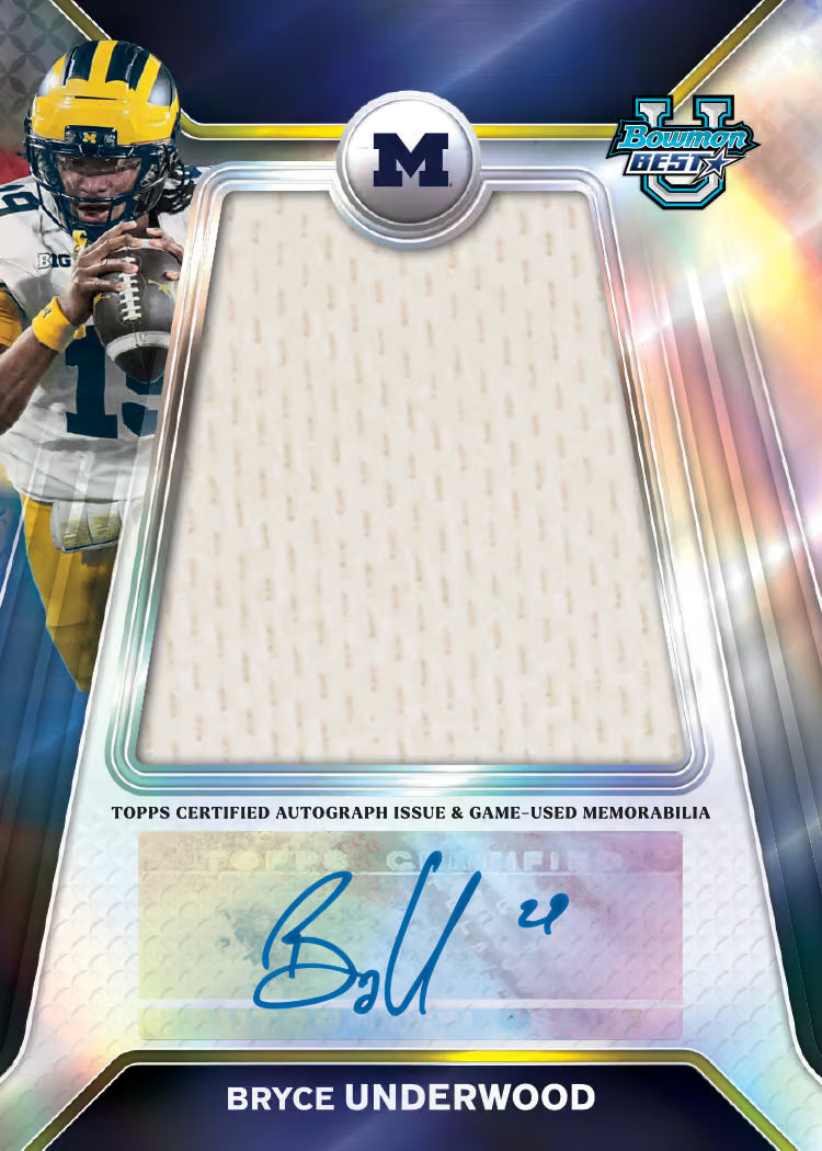 2026 Bowman University Best Football Bryce Underwood Prospect Relic Autograph Card