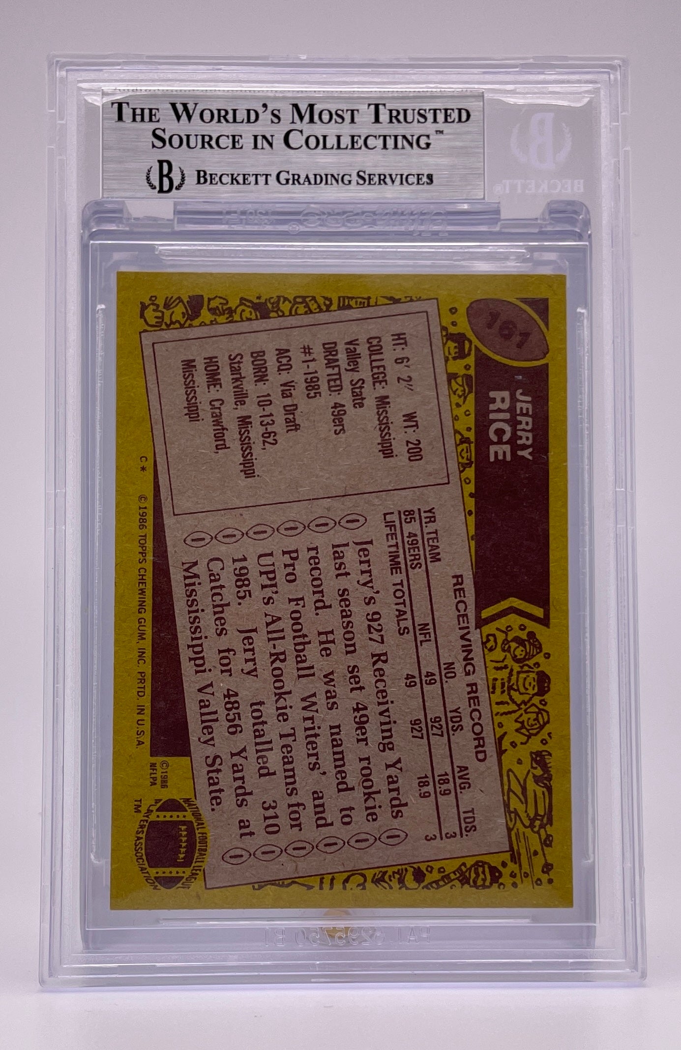 1986 Topps: #161 Jerry Rice Rookie (BGS 9)