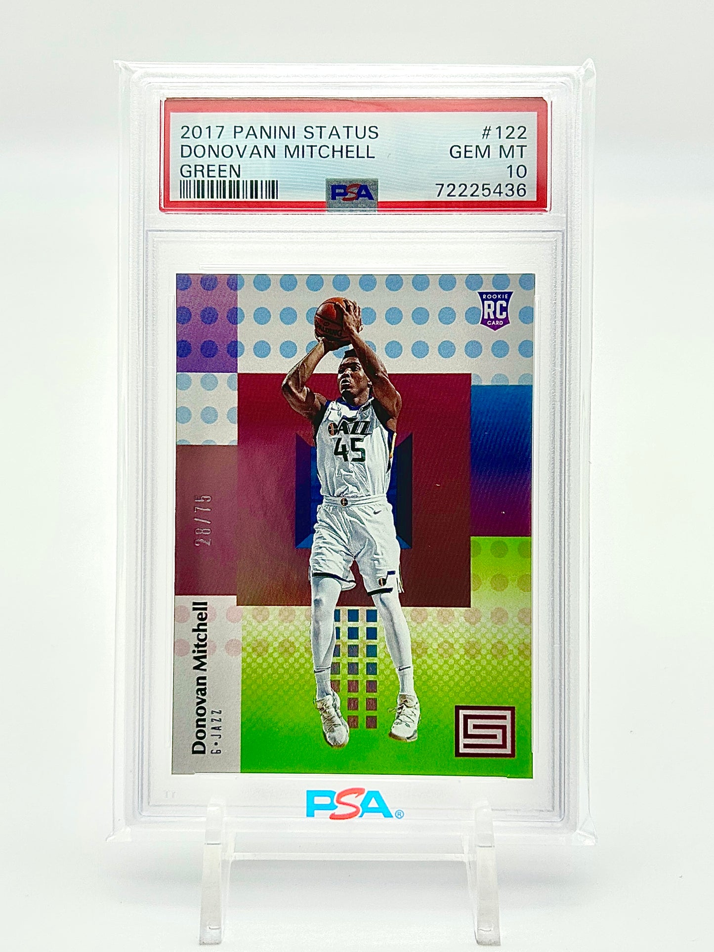 2017 Panini Status Green 28/75: #122 Donovan Mitchell (PSA 10)