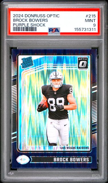2024 Panini Donruss Optic Purple Shock #215 Brock Bowers PSA 9 - Front