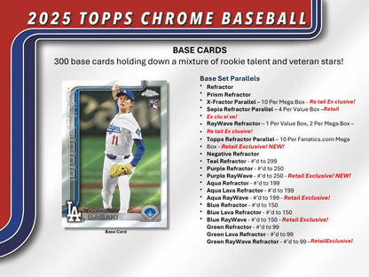 2025 Topps Chrome Baseball trading card with player image and card details.