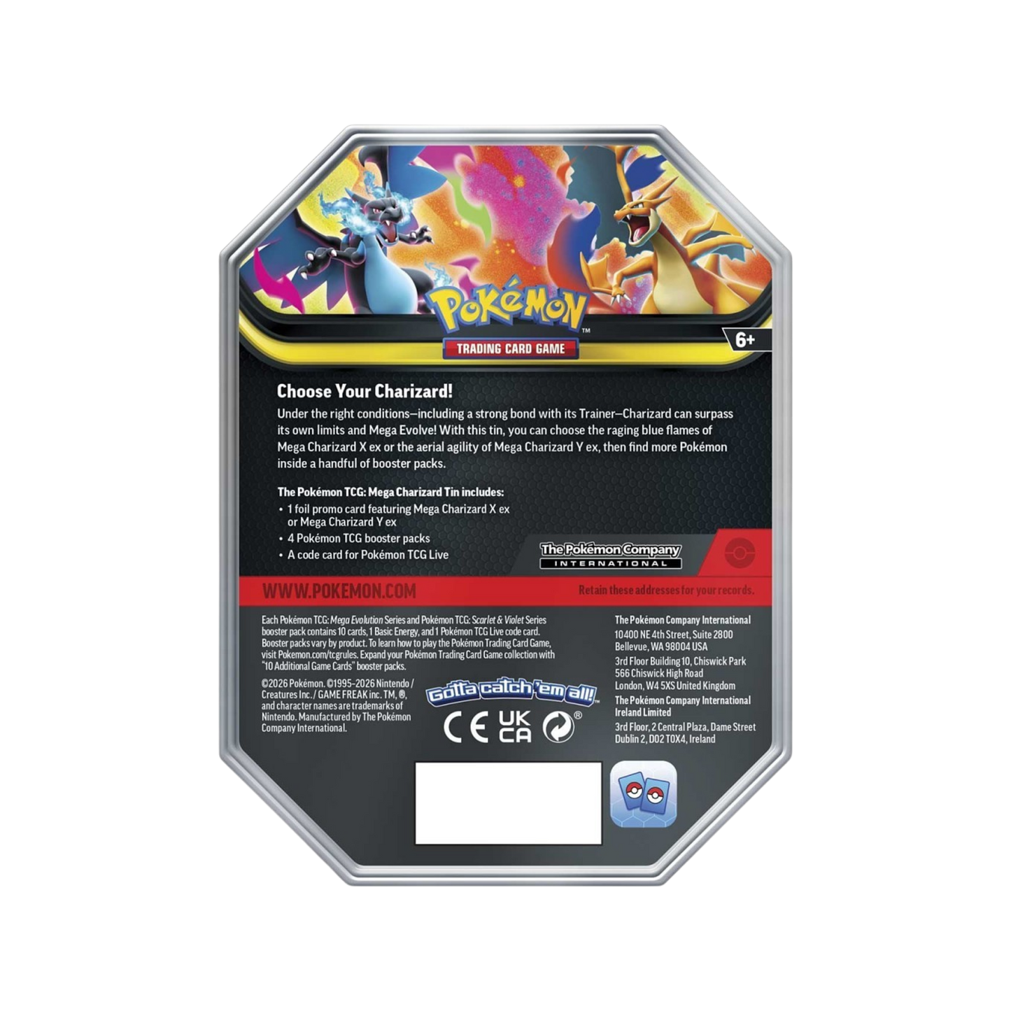 Pokémon Mega Charizard Tin - Back Cover