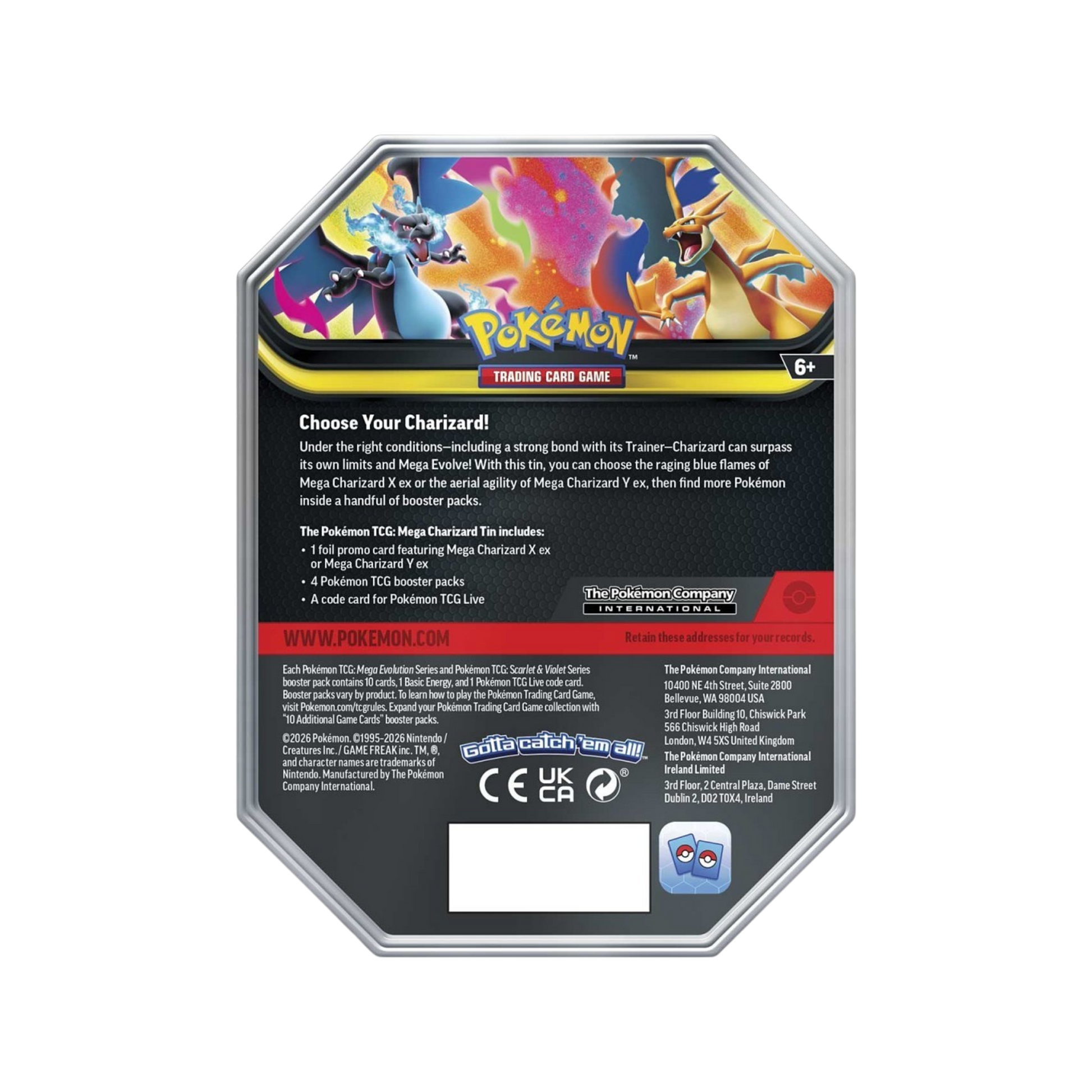Pokémon Mega Charizard Tin - Back Cover