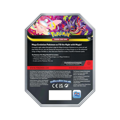 Back cover of Pokémon Mega Moonlit Tin
