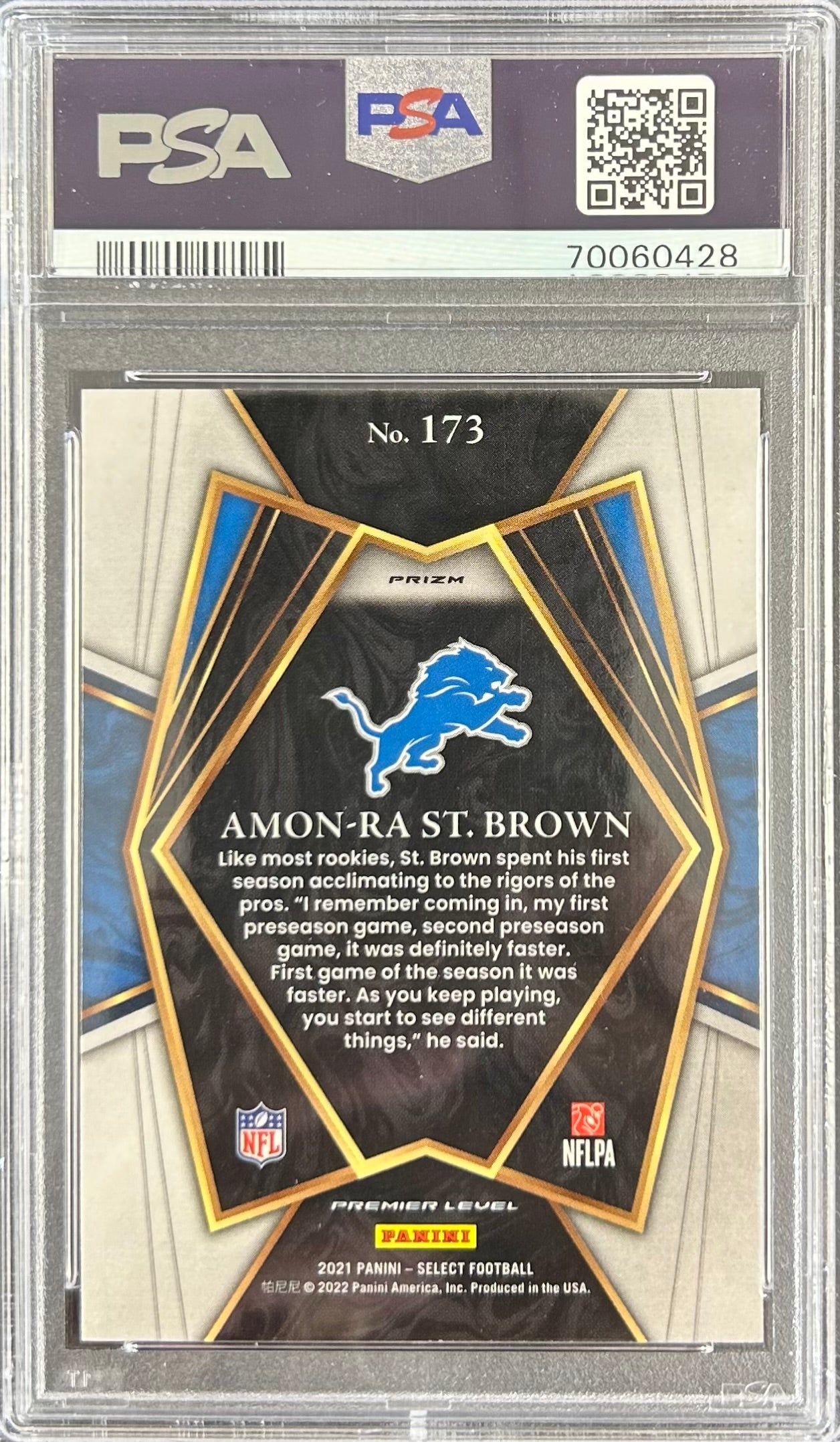 2021 Panini Select Silver Prizm #173 Amon-Ra St. Brown PSA 10 – RL